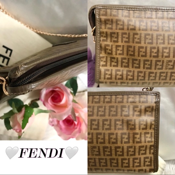 🌸Auth🌸Beautiful FENDI Zucchino Zucca Monogram FF Logo Clutch/Shoulder Bag 🦋 - Picture 7 of 14